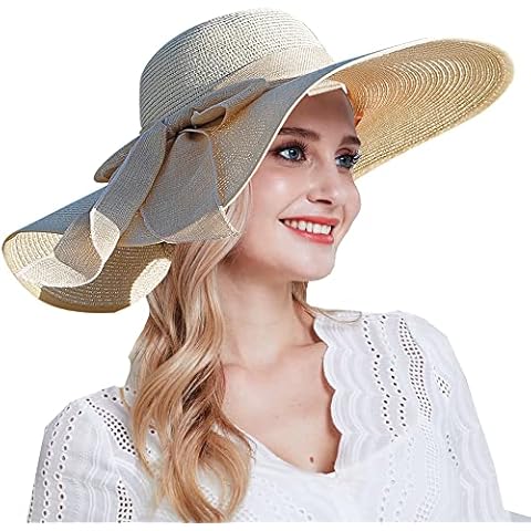 Lanzom Womens Wide Brim Straw Hat Floppy Foldable Roll up Cap Beach Sun Hat UPF 50+ Cover