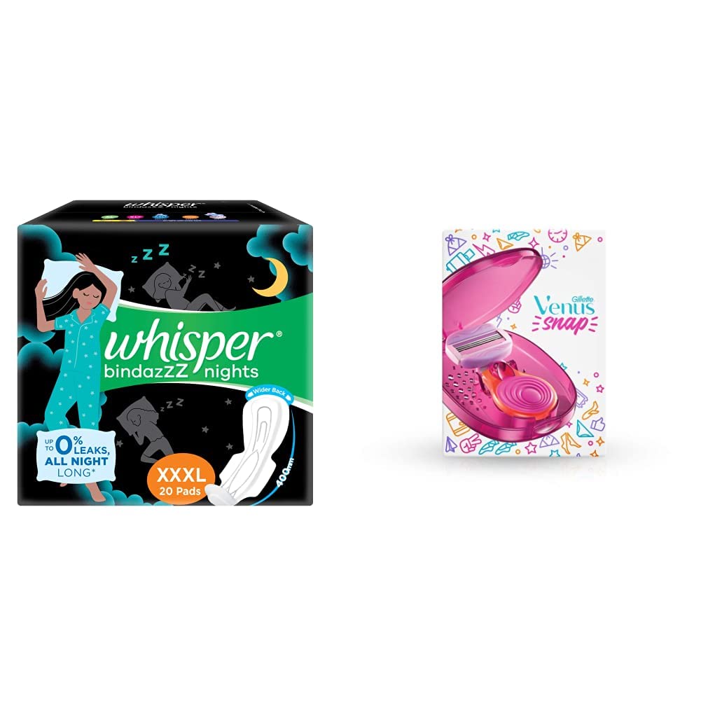 Whisper Night Xxxl 20 And Gillette Venus Snap Hair Remover For Smooth Skin (With 3 Refills) (B08LRDQXY1) Amazon Price History, Amazon Price Tracker