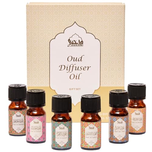Image of Oud Diffuser Oil, Essential Oil Gift Set by Dukhni | 6 x 10ml Arabic Oil Gift Set for Diffuser & humidifier | 100% Pure Halal Oudh Oils | Relax with Home Aromatherapy, for Relaxation and Massage