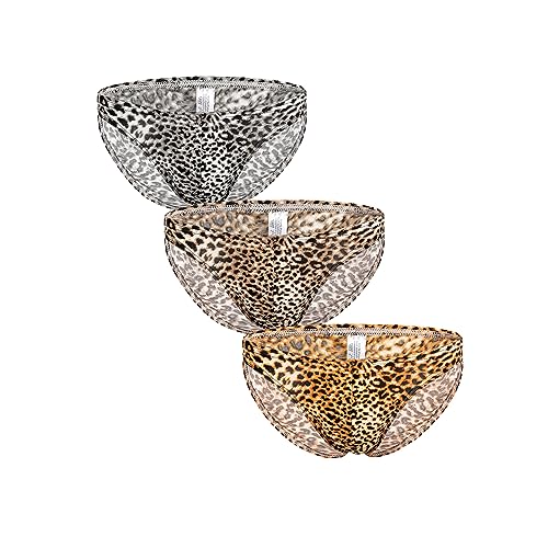 Men's Leopard Print Underwear Low Waist Bulge Pouch Hip Lingerie Triangle Bikini Briefs