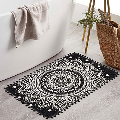 Boho Kleine Badezimmerteppiche Mandala Weiche Fußmatte mit Pom Pom Fransen...