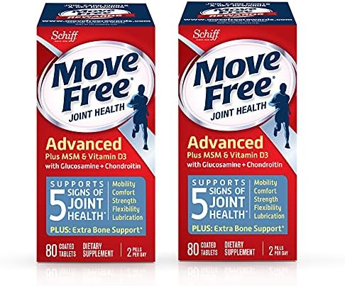 Move Free Glucosamine and Chondroitin Plus MSM & D3 Advanced Joint Health Supplement Tablets, 160 Count (Pack of 2)