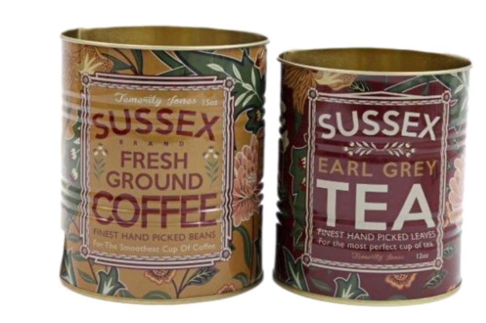 Sifcon International Plc Mustard, Green, Dark Red Set Of 2 X Retro Vintage Style Tea/Coffee Advertising Kitchen Storage Tins - Mustard/Green/Dark Red - 13/11 Cm