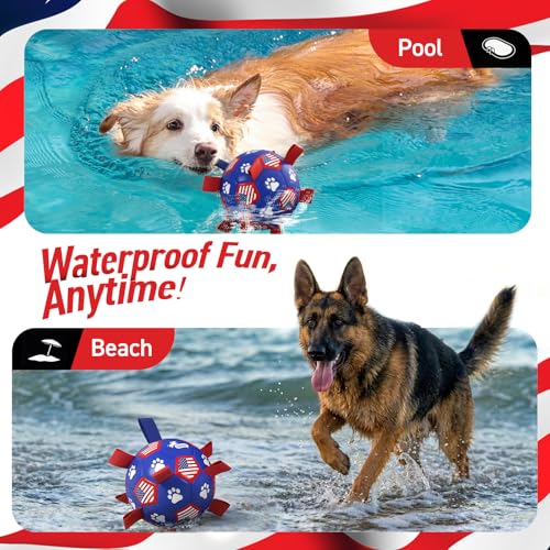Image of QDAN Dog Balls with Straps, Large Herding Balls for >90lbs Dogs, Soccer Toy | 9 Inch Soccer Ball for Dogs with Tabs for Outside Play, High Energy Dogs to Keep Them Busy, Interactive Tug Toy for Training