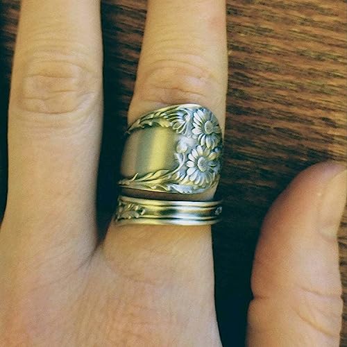 Bluelans 925 Sterling-Silver Oxidized Spoon Ring Adjustable Ring Jewelry Gifts for Women Teen Girls, Open Ring Mothers Day Birthday Gifts for Daughters Mom Sister Wife Friends Grandma Antique Silver4