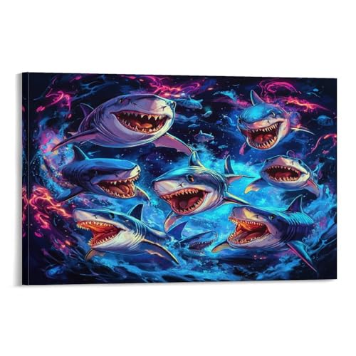 Impression Requin Toile Premium 50x75cm pour une Décoration Murale Élégante
