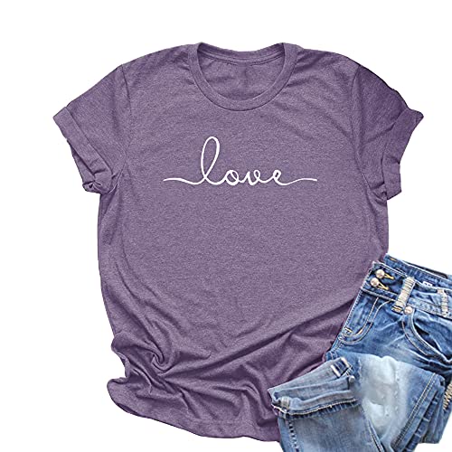 NIUBIA Women's T-Shirt Graphic Tees Love Printed Casual Short Sleeve Tops Summer Loose Fitted Top