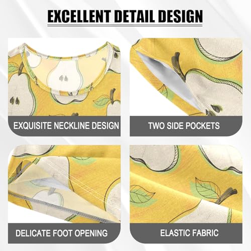Pear Yellow Cartoon Pattern Summer Cute Pajama Sets, Short Sets for Daily Wears and Sleep Wears4
