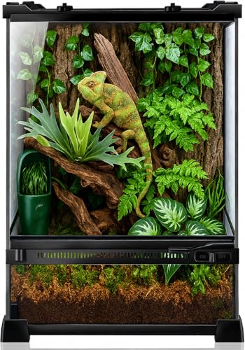 Image of Vertical Glass Reptile Enclosure Terrarium, 10 inch x 10 inch x 14 inch | 6 Gallon Fully Assembly & Front Opening Habitat Tank for Crested Geckos, Tree Frogs & Small Arboreal Reptiles