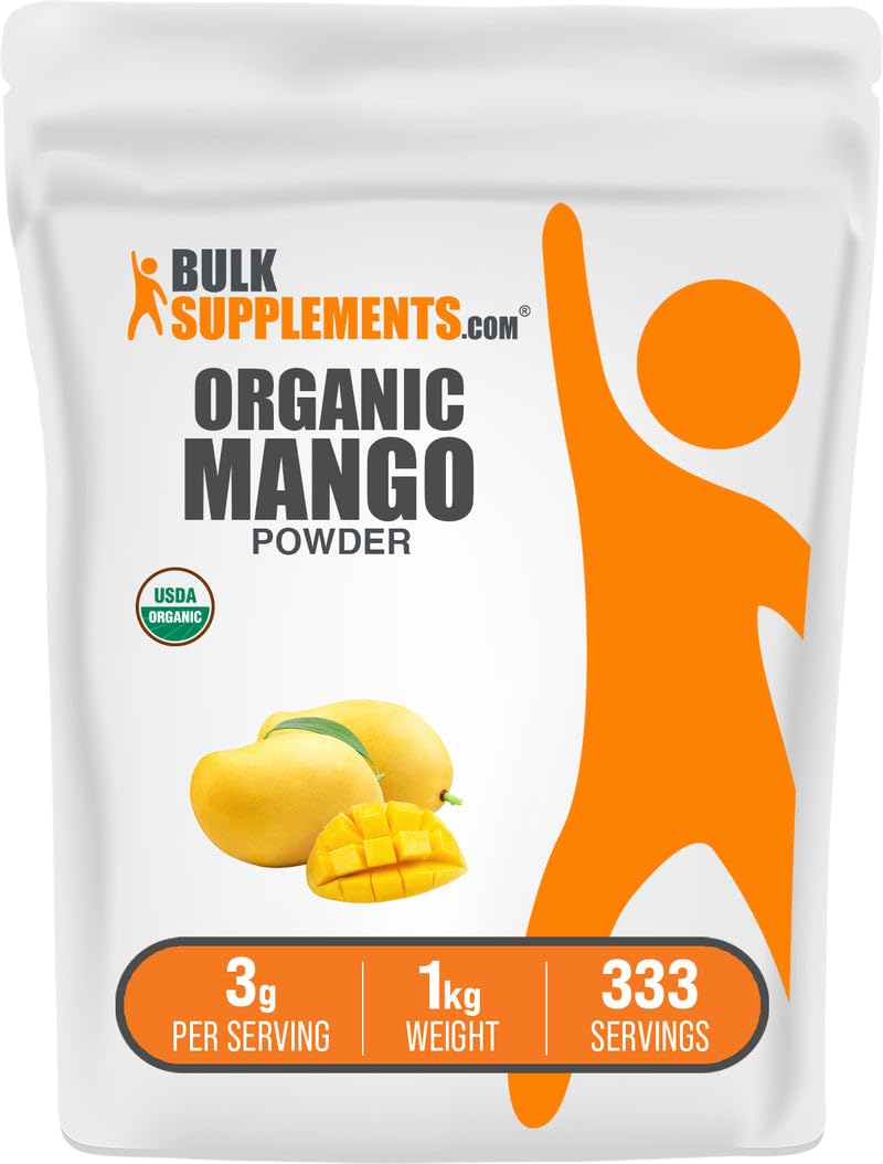 BulkSupplements.com Organic Mango Powder - Organic Mango Flavoring Powder, Sourced from Mangifera Indica Fruit - Gluten Free & Sugar Free, 3g per Serving, 1kg (2.2 lbs) (Pack of 1)