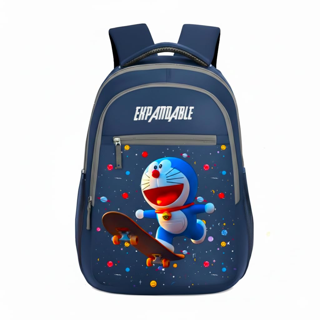expandable Kids School Bag for Boys & Girls - Doraemon Space Skateboard Print Backpack, Durable Water-Resistant Student Rucksack with Multiple Compartments, Ergonomic Padded Straps-picture-49