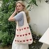 Kozdtiz Gestrickte UmhäNgetasche, 63 x 38 cm Gehäkelte Tragetasche, Tasche Crochet Bag, HerzföRmige Strandtasche, Aesthetic Gehäkelte Tasche Crochet Bag für Arbeit Reisen Schule und Einkaufe Beige #3