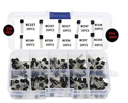 PNP NPN Transistors Kit, Ltvystore 300Pcs Silicon Power Transistor Assorted Assortment Box Set BC327, BC337, BC517, BC547, BC548, BC549, BC550, BC556, BC557, BC558