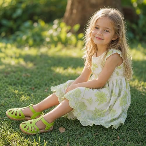 Image of THEE BRON Toddler Girls Closed-Toe Sandals Sweet Retro Cutout Summer Dress Shoes