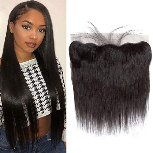 QTHAIR 10A Free Part 13x4 Ear to Ear Lace Frontal Closure Straight Hair 18 inch Brazilian Straight Hair Full Lace Closure Ear to Ear Natural Black Color no Bleached Knots