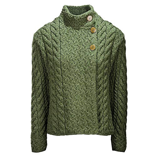 Image of Aran Woollen Mills Louisburgh Women's Asymmetrical Irish Cardigan, 100% Super Soft Merino Wool, Authentic Irish Knitwear