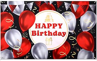 Red Happy Birthday Banner Large Red Black Silver Birthday Party Banner Decorations Red Birthday Backdrop Red Black Birthday Sign Photo Booth Background for Men Women Birthday Party Supplies71x44Inch