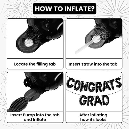 Image of Graduation Decorations 2026 | Black Congrats Grad Balloons - 16 Inch | Black Congrats Grad Banner | Graduation Balloon Banner For Congrats Grad Decorations, Congratulations Decorations, KatchOn