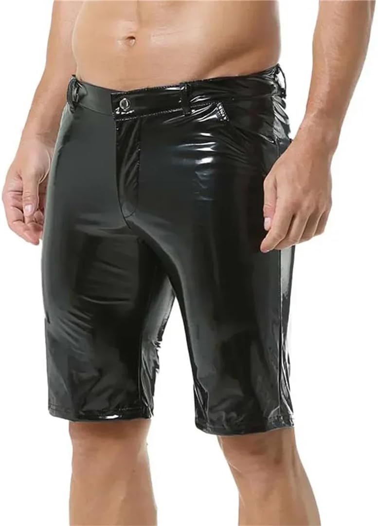 Men PVC Wet Look Leather Boxer Shorts Stage Performance Costume Sexy Slim Men Shiny Leather Night Club Wear Shorts