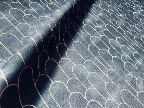 Tissu d'éventail Arches Art déco bleu marine et doré pour rideaux et matériau d'ameublement 2m