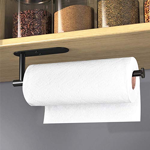 VAEHOLD Adhesive Paper Towel Holder Under Cabinet Wall Mount for Kitchen Paper Towel, Black Paper Towel Roll Holder Stick to Wall, Stainless Steel(Black) - Image 5