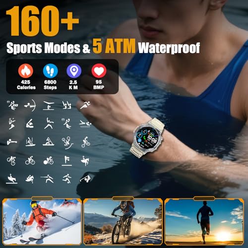 Image of Jugeman Military Smart Watch for Men GPS (Answer Make Calls) | 5ATM Waterproof, Rugged Fitness Tracker, 1.43 inch AMOLED Display, LED Flashlight, Compass, Heart Rate Sleep Monitor
