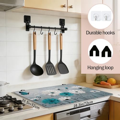 Image of Daisy Flowers Stove Cover for Electric and Glass Stove Tops 3-in-1 Stove Mat, Heat Resistant Counter Protector Mat, Non-Slip Surface & Drying Rack, 28.5 inchLx20.5 inchW