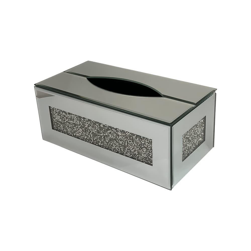 Sparkle Palace Diamond Crushed Tissue Box | Filled Napkin Holder Crystal Tissue Box | Organizer For Dining Room, Bedroom, Dresser Decoration | Diamante Bling