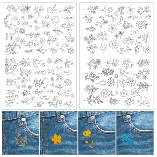 Image of Oruola 122pcs Embroidery Patterns Water Soluble,Water Soluble Embroidery Patterns, with Various Plant Flower Pattern,DIY Water-Soluble Kit,for Decoration on Hats, Scarves, Clothes and Other Fabrics