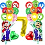 🎈 【Decoración de cumpleaños de Mario】 El juego de cumpleaños de Mario incluye 27 globos de látex, 9 estilos, cada estilo tiene 3 globos de látex. 4 globos de aluminio, 1 globo dorado número 7, 1 cinta roja, el juego de decoración de cumpleaños perfecto para niños es el sueño de la mayoría de los niños.