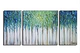 ARTLAND Hand-painted 24x48-inch 'Blue Memory'3-piece Gallery-wrapped Abstract Oil Painting on Canvas Wall Art Set