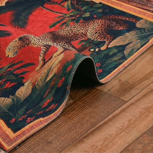 Image of Cotton Bolls Textiles Rugs for Living Room 5x7 Feet Large Size | Lightweight Foldable Carpet for Bedroom & Hall | Easy to Handle During Daily Cleaning | Travel Friendly Printed Rug | Leopard