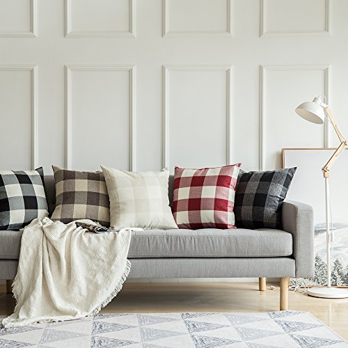 MIULEE-Pack-of-2-Christmas-Classic-Farmhouse-Buffalo-Check-Plaids-Linen-Soft-Soild-Decorative-Square-Throw-Pillow-Covers-Home-Decor-Cushion-Case-for-Sofa-Bedroom-18×18-Inch-White-and-Red MIULEE Pack of 2 Christmas Classic Farmhouse Buffalo Check Plaids Linen Soft Soild Decorative Square Throw Pillow Covers Home Decor Cushion Case for Sofa Bedroom 18×18 Inch White and Red