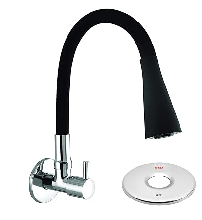 Ornex Ultima Dule Flow Wall Mount Black Chrome Kitchen Sink Tap Brass with Flexible Neck | Dual Sprayer Function | 2 Way Shower Foam and Flow For Home, Restaurants, Cafes, Hotel and Commercial Kitchen