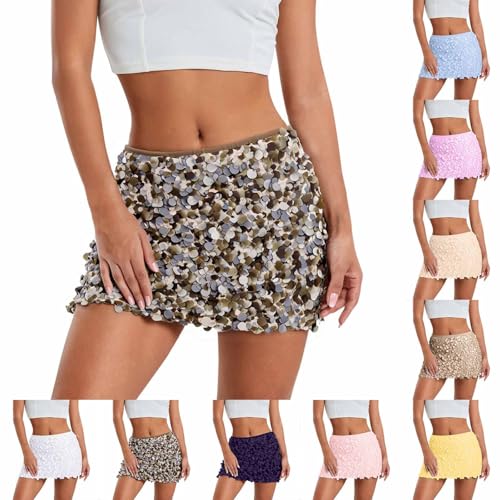 Falda de lentejuelas para mujer, con purpurina, cintura baja, sexy, bodycon corta, para fiesta, club, festival, carnaval, discoteca, vestido con purpurina, morado, S