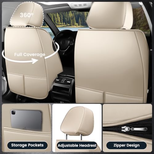 Image of Car Seat Covers Custom Fit Kia Telluride 2020-2026, Waterproof Nappa Leather Car Seat Protector, Breathable Car Seat Cushion, Seat Covers for Car(2 Seats Luxury /Beige)
