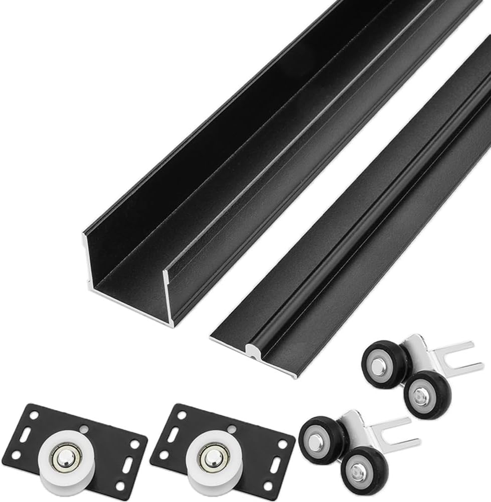 Sliding Single Door Track, Aluminum Screen for 3/5"-1" Thick Panels, U Channel Closet Rail for Wardrobe Display Cabinet(Black,100cm(39.3"))