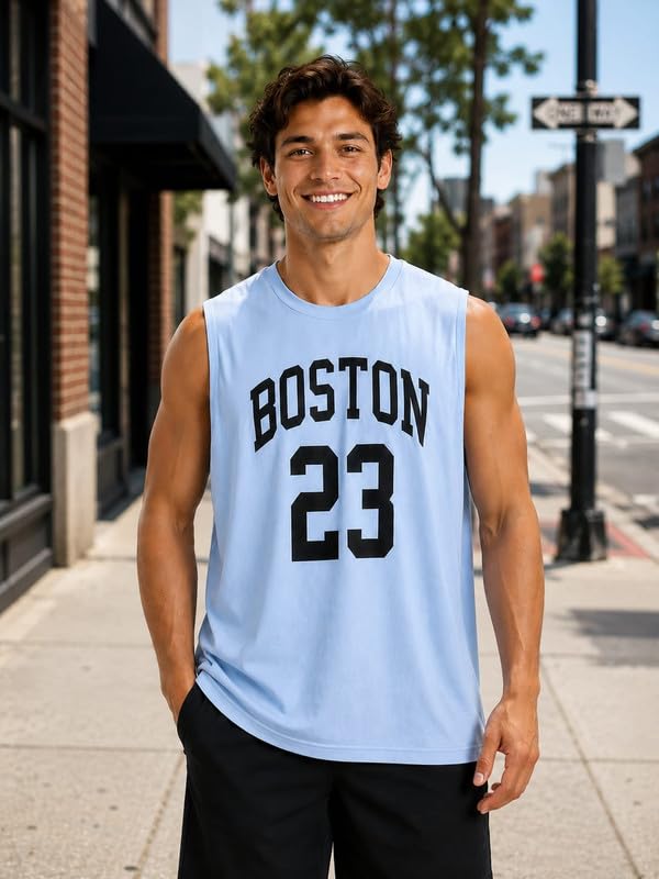 Image of O3e Boston 23 Men Sleeveless Gym Vest Tank Top | Cotton Blend Sports T-Shirt for Workout Running Training, Gym & Casual | Breathable Regular Fit Athletic Muscle Tee