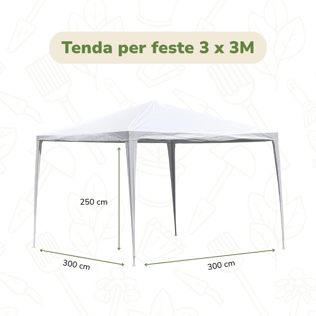 Kinzo Gazebo 3x3 Metri, Gazebo Esterno Resistente, Tendone per Feste Impermeabile, Capannone per Giardino Completo di Picchetti e Corde, Altezza 2.5 M, Bianco