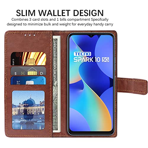 Image of Amazon Brand - Solimo Flip Leather Mobile Cover (Soft, Flexible & Kickstand Back case) Compatible for Tecno Spark 10 5G (Brown)