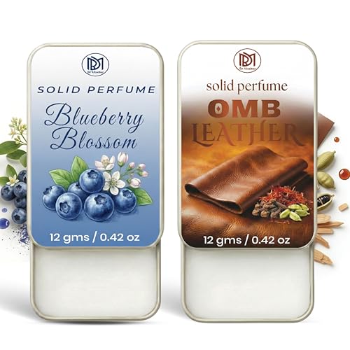 Image of Dr.Mashur Solid Perfume |blueberry blossom&OMB leather Alcohol Free Wax Perfume Balm, Long Lasting | Pocket Tin 12g, Pack Of 2| Non Greasy Smooth Glide, Travel Friendly Unisex