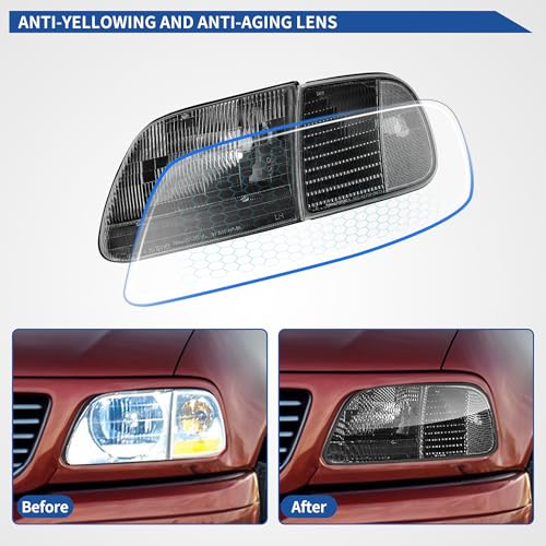 Image of OEDRO Halogen Headlights Assembly Compatible with Ford 1997 1998 1999 2000 2001 2002 2003 F150 / 2004 F150 Heritage / 1997-2002 Expedition with Corner Lights Set