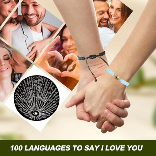 I Love You 100 Languages Matching Couple Bracelets Adjustable Braided Rope Handmade Bracelet Inspirational Chain Charm Special Day Gifts for Boyfriend Girlfriend Son Daughter Mom Dad3