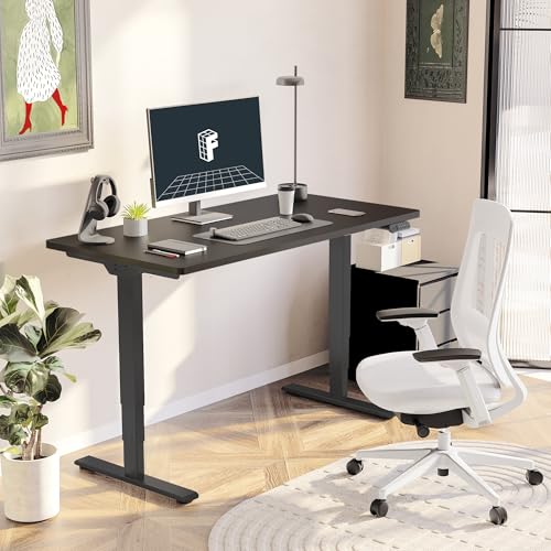 Image of FLEXISPOT E6 3-Stage Dual Motor Electric Standing Desk 55 x 28 Sit Stand Up Desk, Holds 220 lbs, Adjustable Height w /Memory Presets, One-Piece Black Desktop & Black Frame, Ships in 2 Boxes
