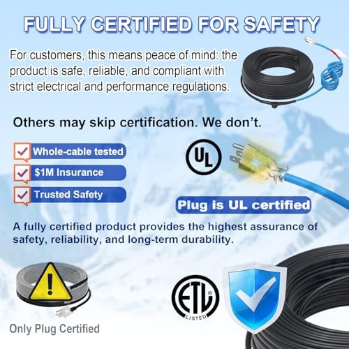 TOPDURE 120V 50FT Self-Regulating Pre-Assembled Water Pipe Heat Cable for Pipe Freeze Protection, Energy-Saving Pipe Heating Cable Keeps Water Flowing at -40°F - 1