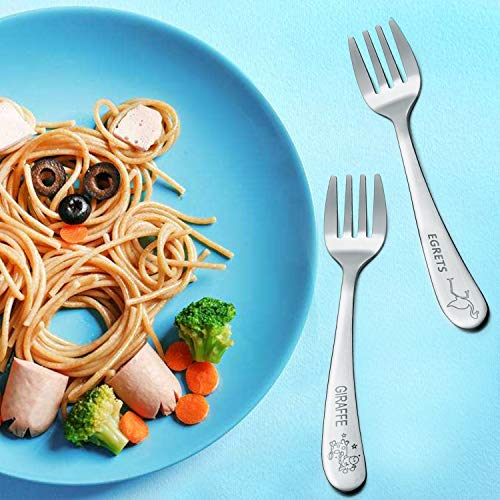 Kids Forks, E-far Stainless Steel Toddler Baby Fork Set, Non-Toxic & Cute Animals Pattern, Matte Polished & Dishwasher Safe - 6 Pack - Thumbnail 6