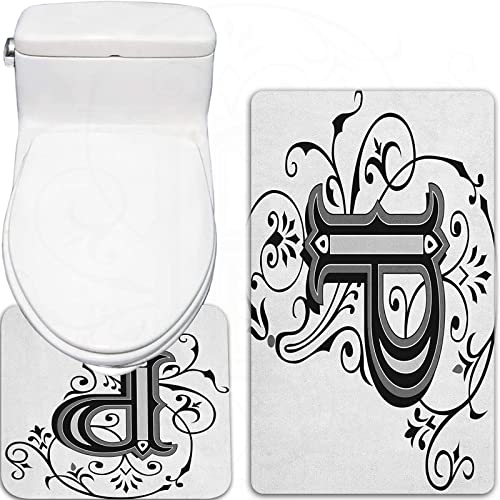 2-teilige rutschfeste Badematte,Buchstabe P Floral Swirls Essence Blooms Letters Barock inspirierte Initialen Design… – Bild 5