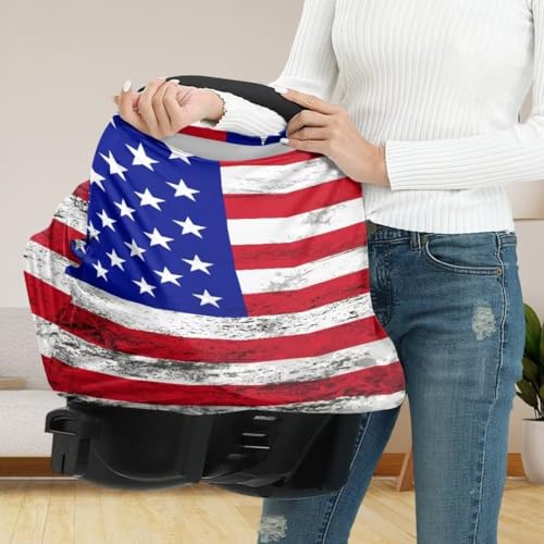 Image of Coldinair Vintage American Flag Baby Car Seat Covers for Boys or Girls,Multi-use Cover,Baby Carseat Canopy,Nursing Cover for Breastfeeding