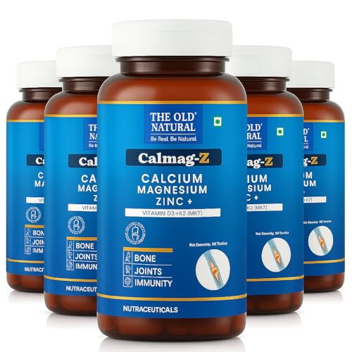 Image of Calmag-Z | Calcium, Magnesium, Zinc with Vitamin D3 + K2 (MK7) | 16 Ayurvedic Herbs | Supports Bone, Joint & Immunity | Clinically Tested | 300 Tablets (Pack of 5)