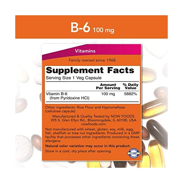 NOW-Supplements-Vitamin-B-6-Pyridoxine-HCl-100-mg-Cardiovascular-Health-250-Capsules NOW Supplements, Vitamin B-6 (Pyridoxine HCl) 100 mg, Cardiovascular Health*, 250 Veg Capsules